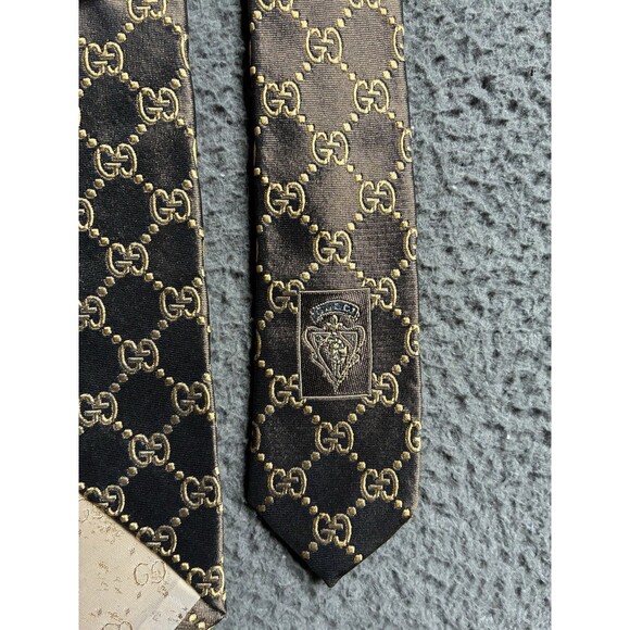 Gucci Brown GG Monogram Jacquard Silk Tie Designer Rare Pattern - Picture 11 of 14